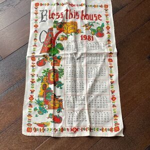 Vintage 1981 wall hanging dish towel bless this house primitive farmhouse countr